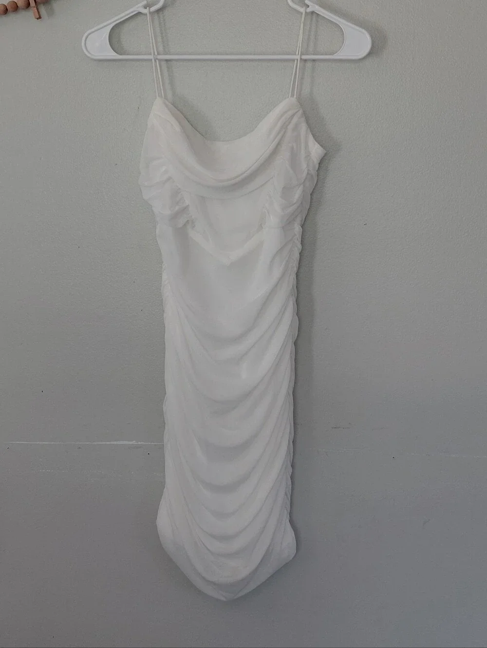 Pofash White Ruched Bodycon Bridal Bachelorette Club Party Dress NWT XS